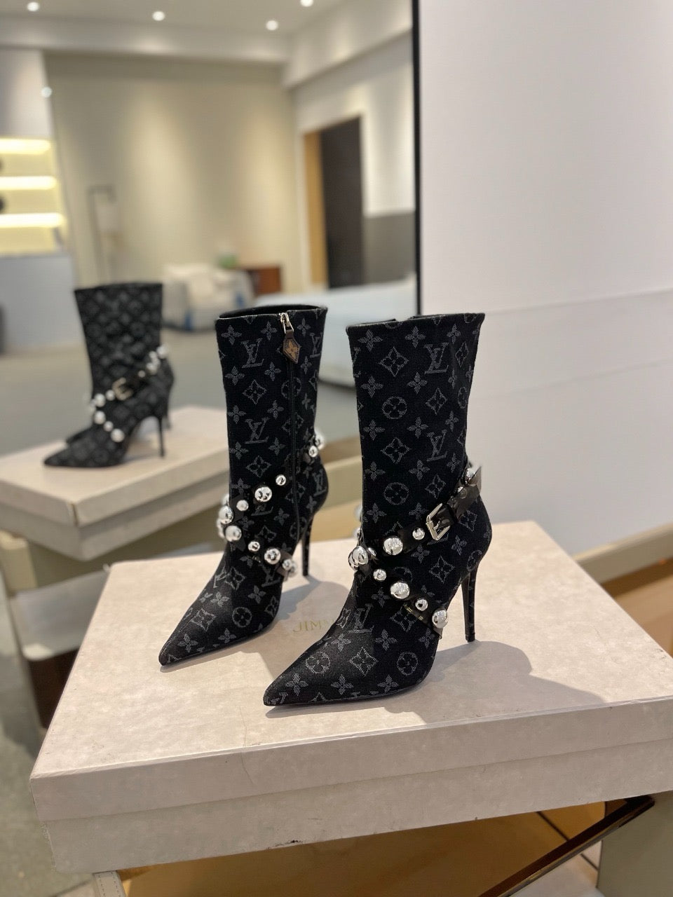 L fashion printed high-heeled leather boots 0724102304