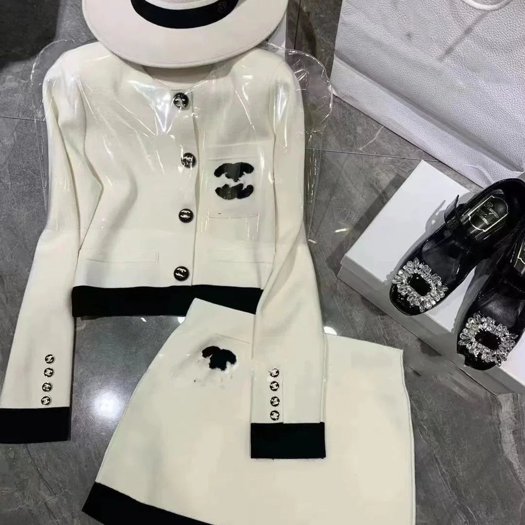 New Women's Clothing French Knitted Cardigan Sweater Skirt Fashion Two-Piece Suit 1024030607