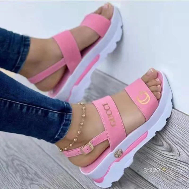 New Round Toe Fish Toe Platform Wedge Sandals 1024041829