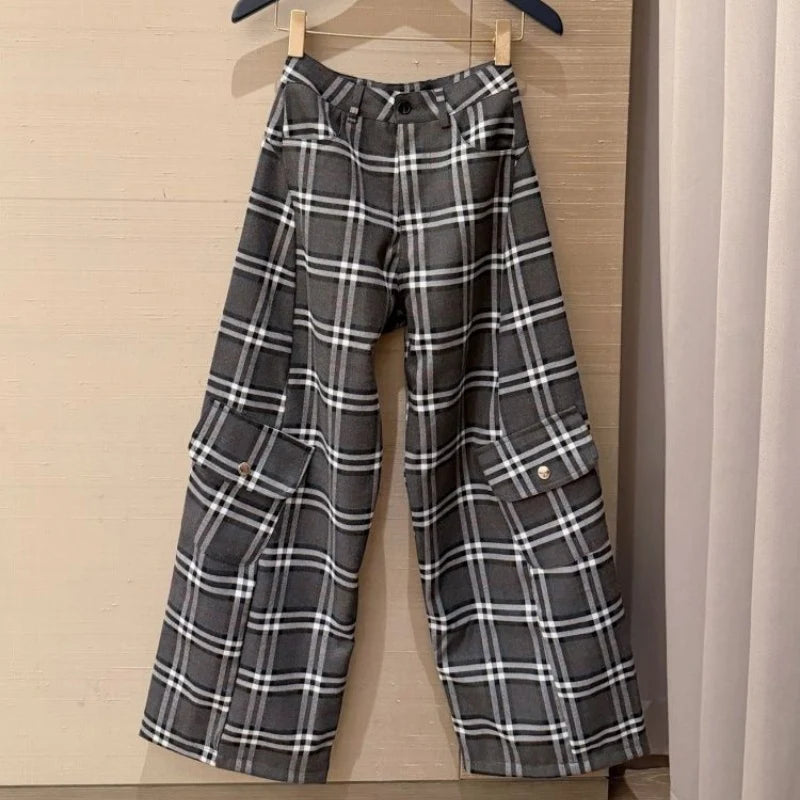 New Fashion Women's Plaid Cargo Wide Leg Pants PD1326091008