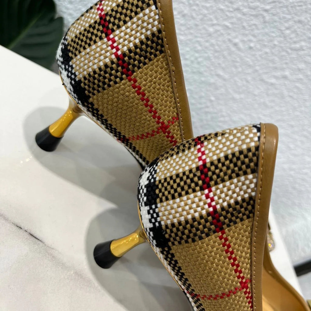 Thin Heel Checkered Buckle Fashion High Heel Shoes Single Shoes 1024022604