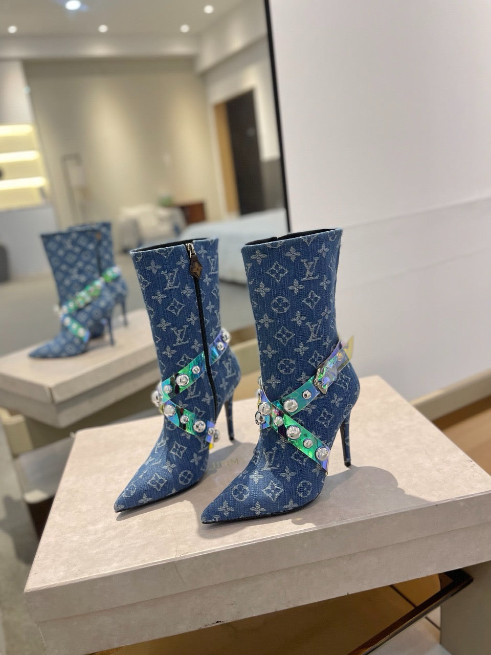 L fashion printed high-heeled leather boots 0724102304