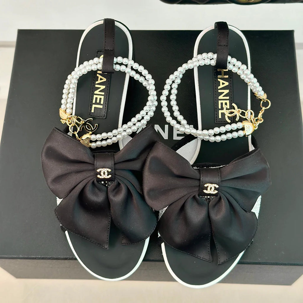 New Fashion Versatile Pearl Bow Sandals 1024070118