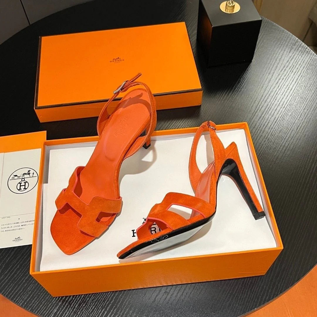 New Leather H Logo Women's High Heeled PD052024022704