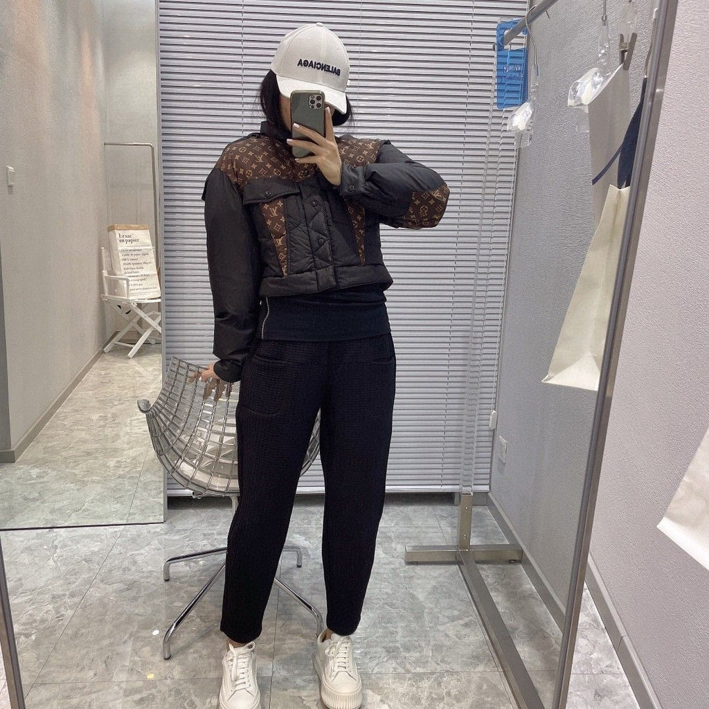 Hooded Stitching Presbyopia Short Down Jacket Casual Warm Plus VeLet Versatile Down Jacket Female Autumn and Winter New
