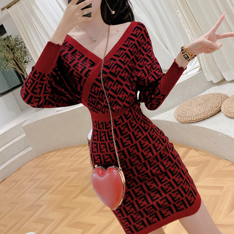 Fashion long sleeve knitted dress PF1023092010