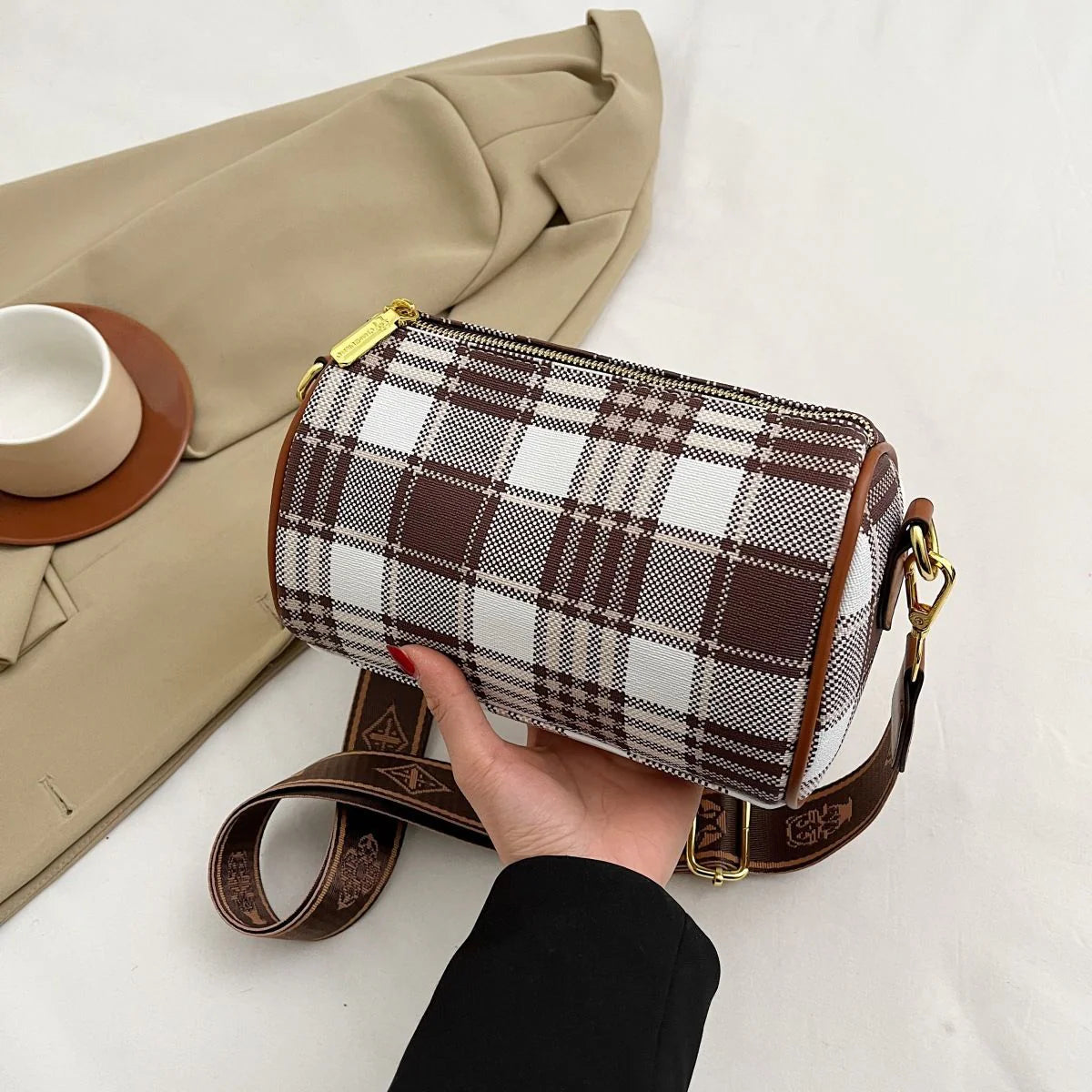 Shoulder Crossbody Pillow Bag Large Capacity Retro Check All-Match Bag 1024042713