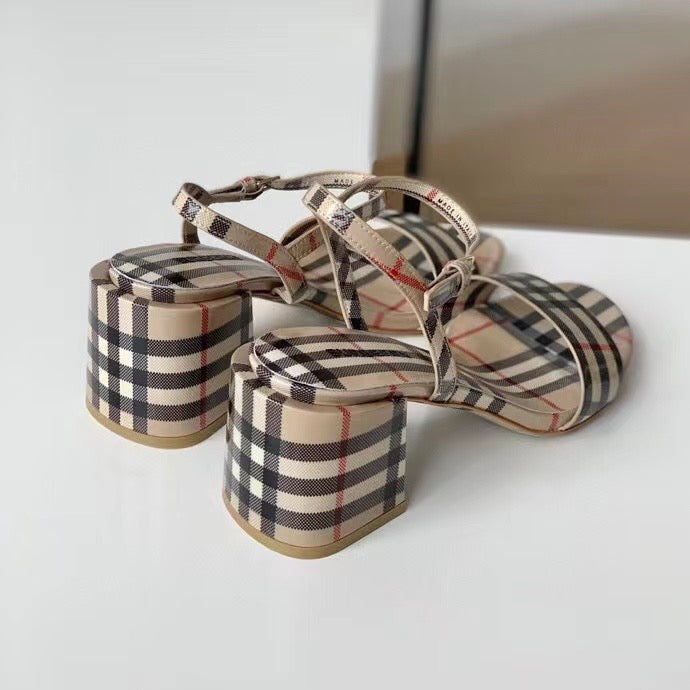 B-luxury plaid chunky heels XC07071003