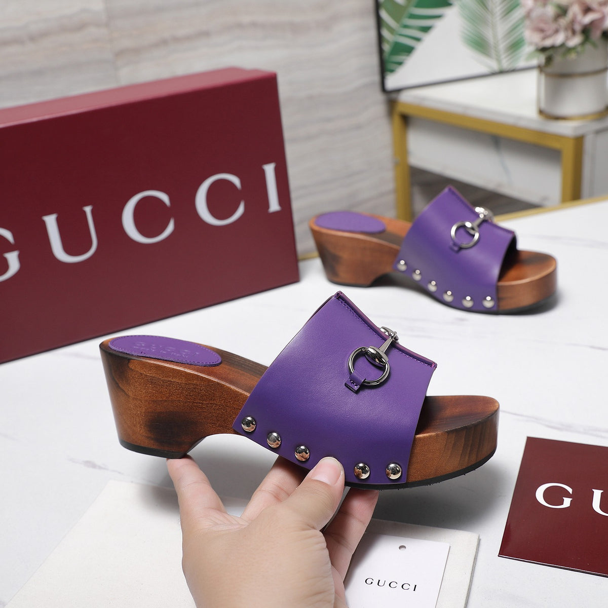 Stylish Women's Horsebit Buckle Solid Wood Platform Slippers 0726051902