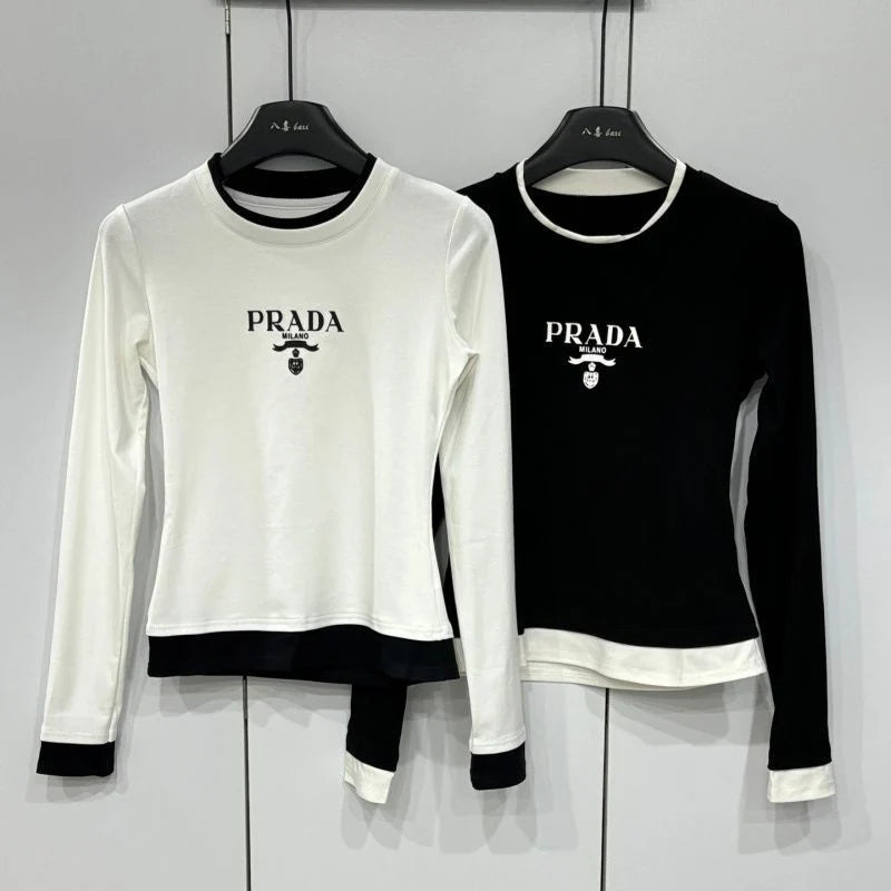 New Arrival Fashion Women's Fake‑Two‑Piece Long Sleeve Slim Top PD1326091006