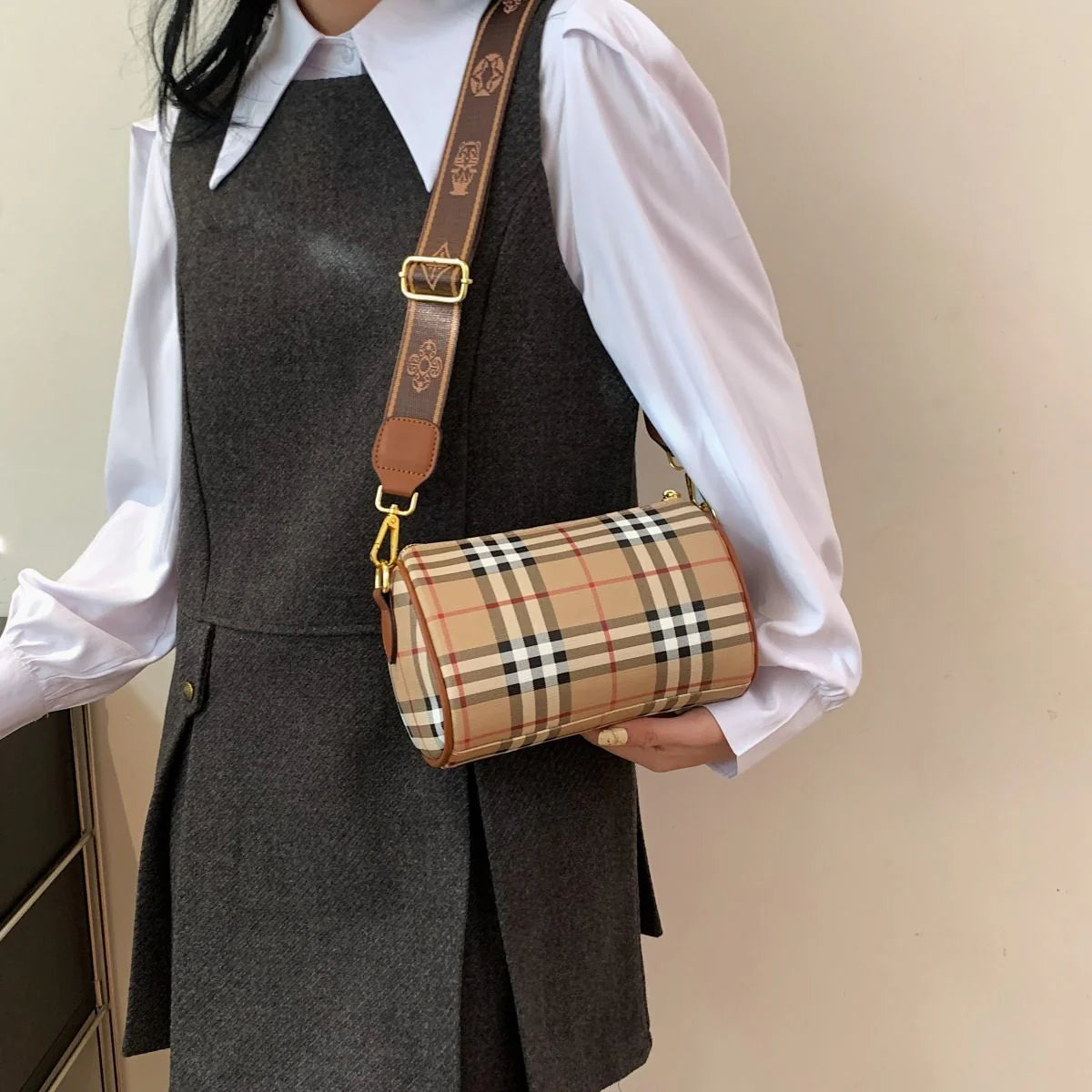 Shoulder Crossbody Pillow Bag Large Capacity Retro Check All-Match Bag 1024042713