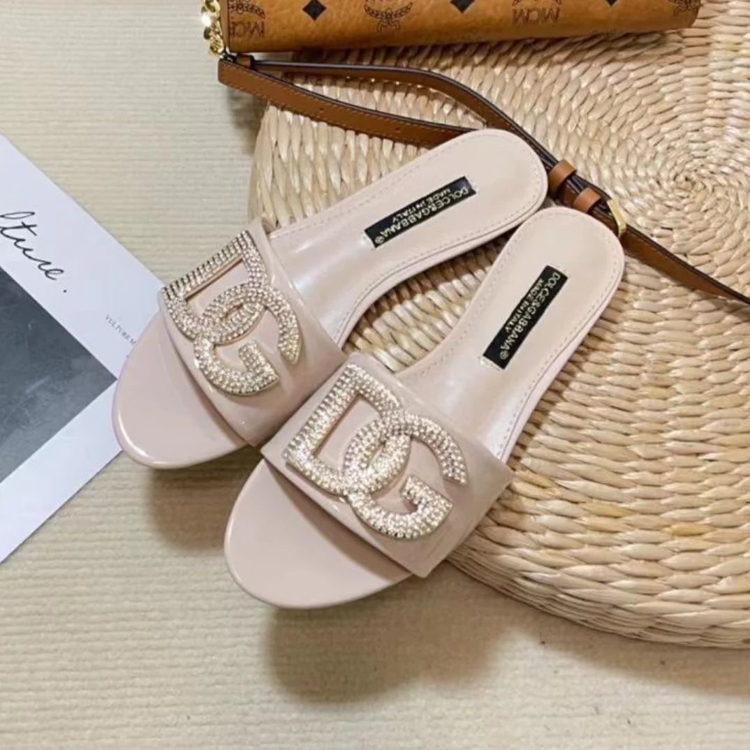 New Open Toe Flat Rhinestone Beach Slippers 1024070926