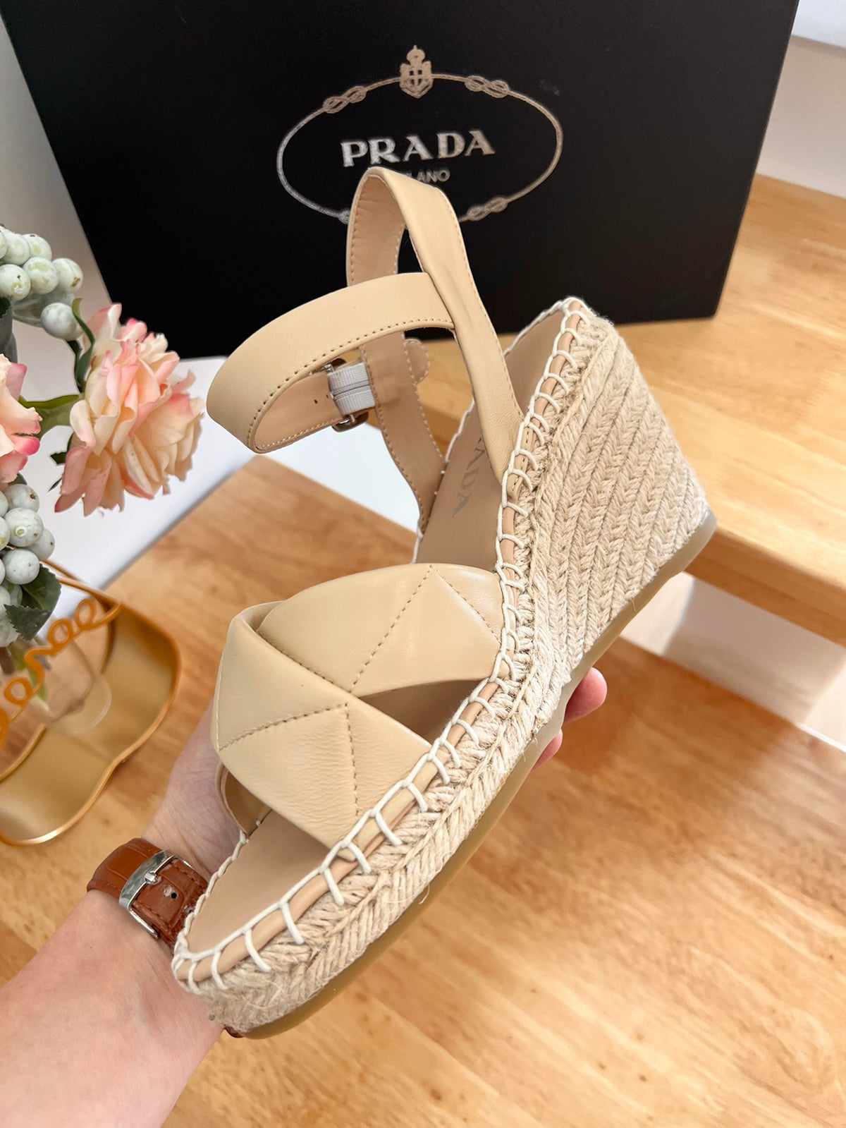 P Braided round toe wedge heel lace-up sandals bucket shoes 0724070904