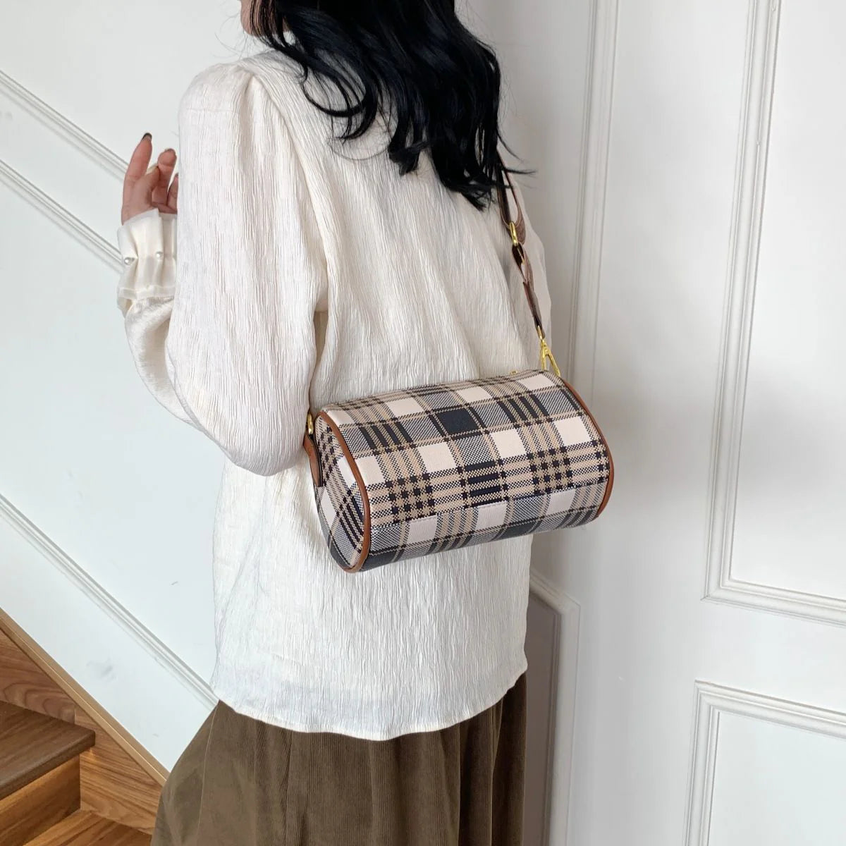 Shoulder Crossbody Pillow Bag Large Capacity Retro Check All-Match Bag 1024042713