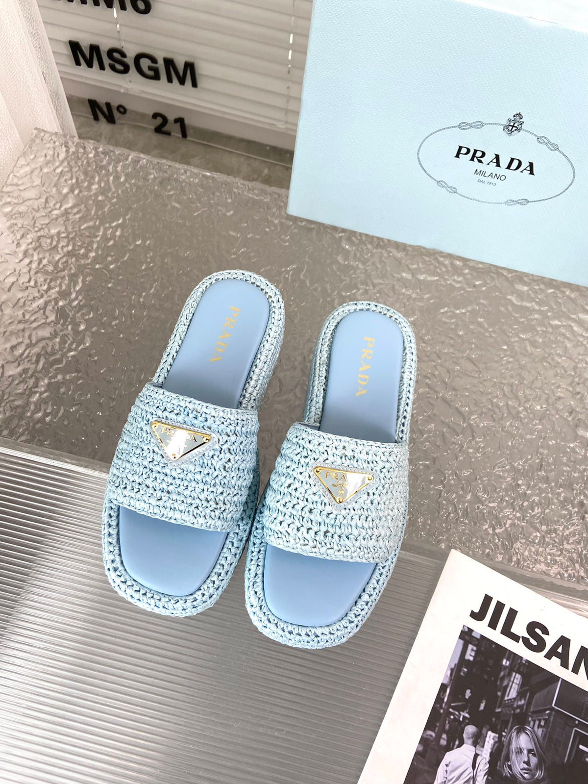 Spring and summer new style woven thick-soled triangle buckle strap slippers 0724032001