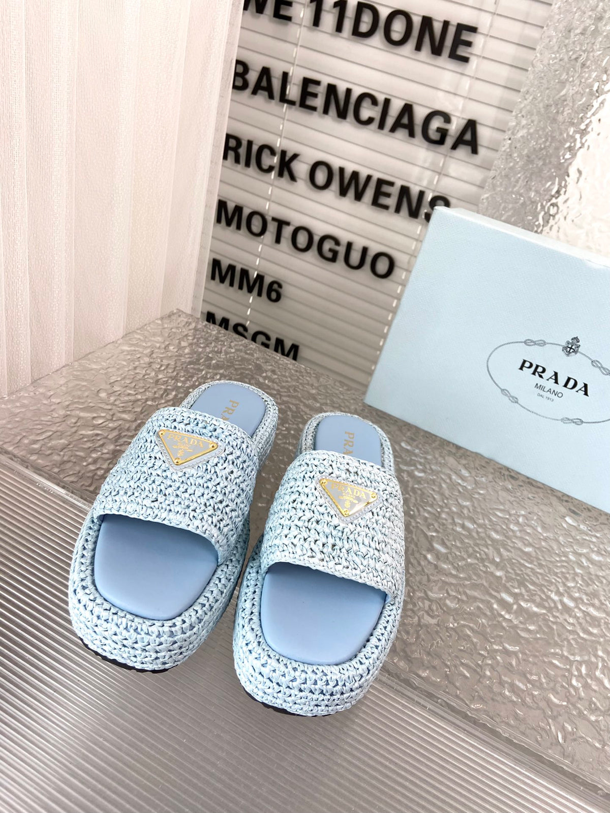 Spring and summer new style woven thick-soled triangle buckle strap slippers 0724032001