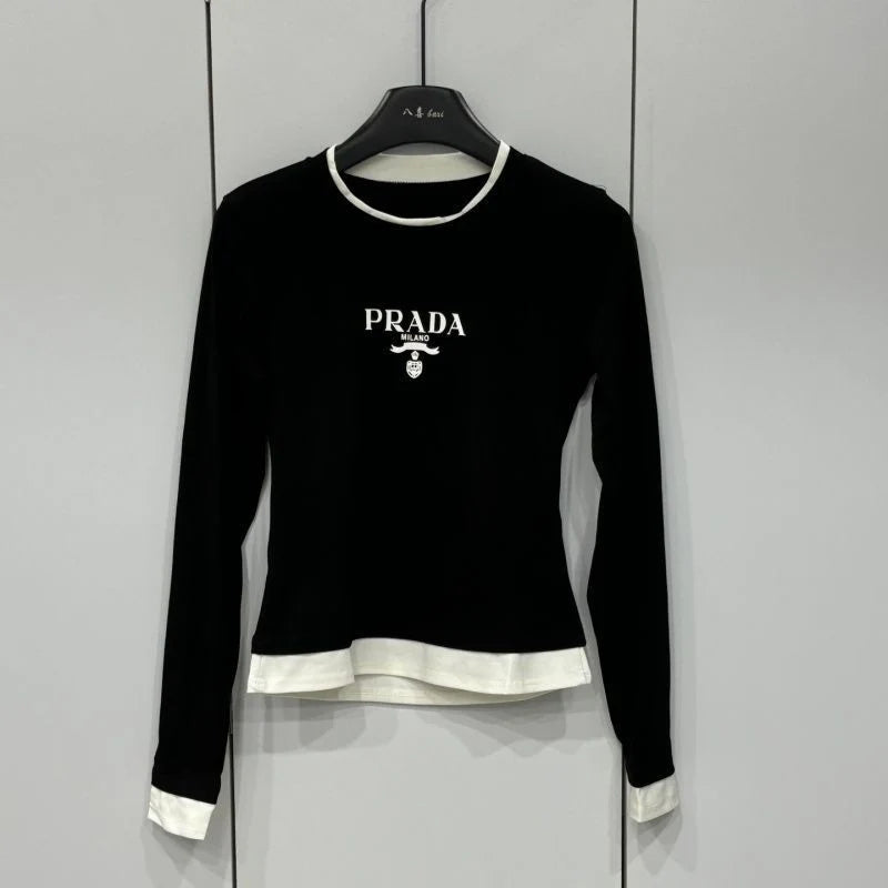 New Arrival Fashion Women's Fake‑Two‑Piece Long Sleeve Slim Top PD1326091006