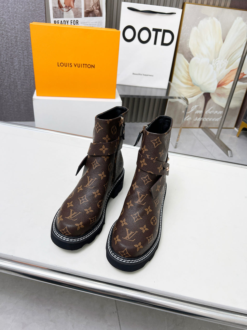 L fashion printed leather boots 0724102313