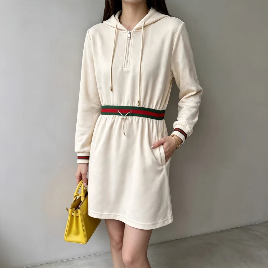 New Fashion Women's Hooded Drawstring Waist Dress PD1326091009