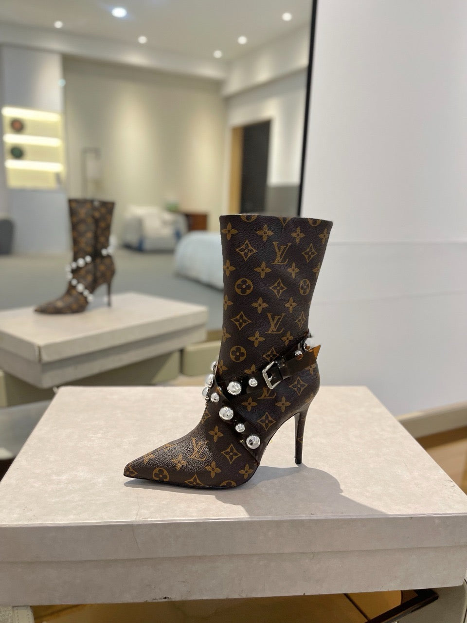 L fashion printed high-heeled leather boots 0724102304