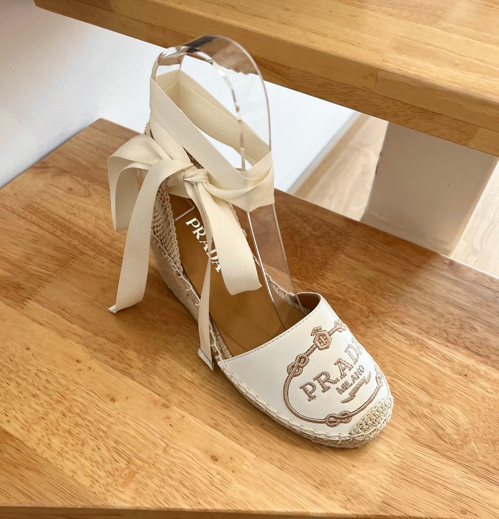 P Braided round toe wedge heel lace-up sandals bucket shoes 0724070903