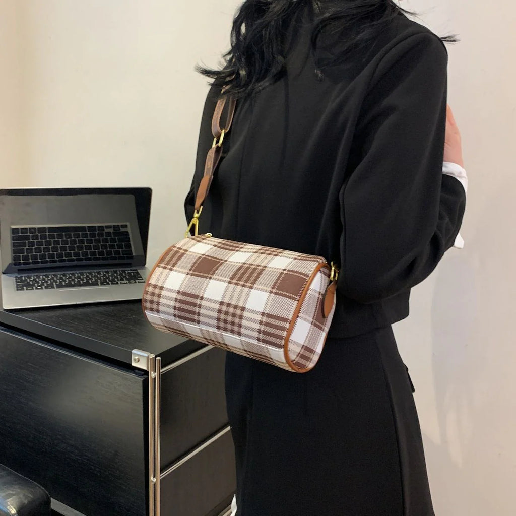 Shoulder Crossbody Pillow Bag Large Capacity Retro Check All-Match Bag 1024042713