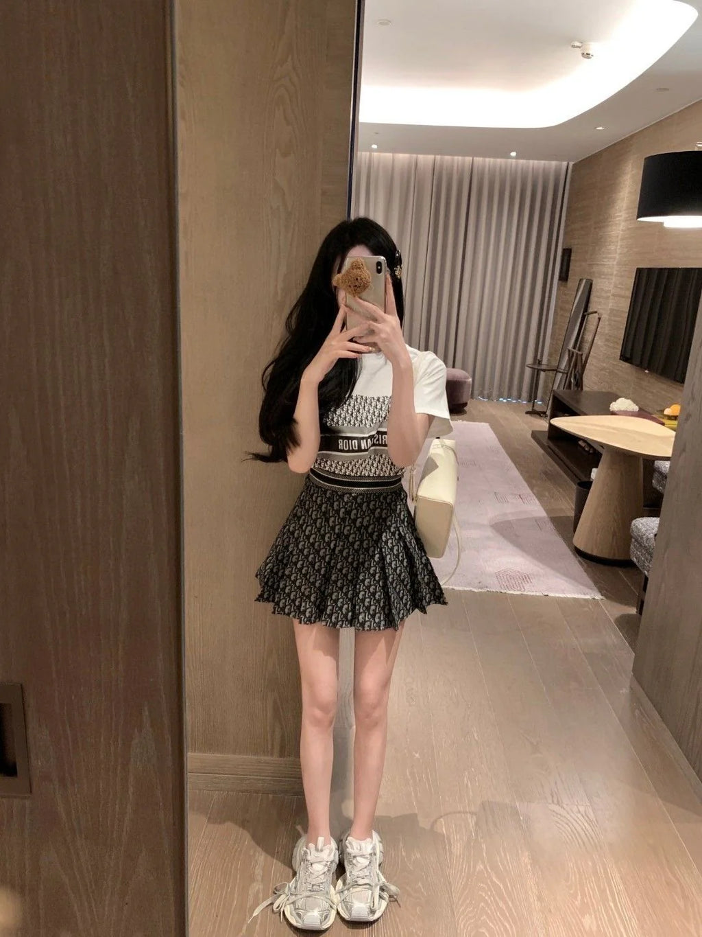 New Classic Letter Short-sleeved T-shirt High Waist Jacquard Pleated Skirt 1024062706