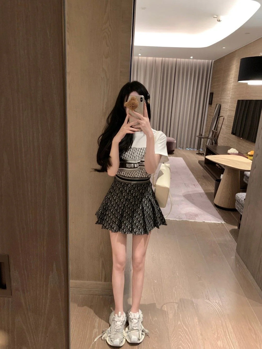 New Classic Letter Short-sleeved T-shirt High Waist Jacquard Pleated Skirt 1024062706