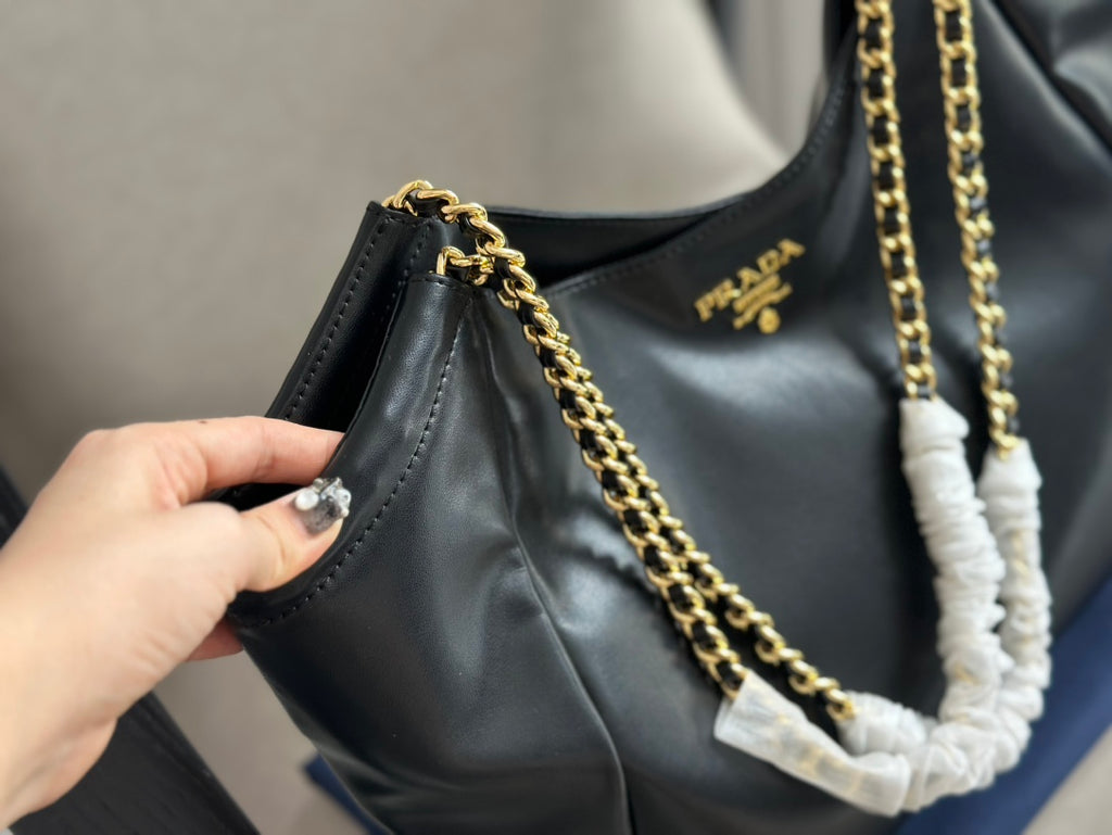 P black and gold double chain tote bag 0724111216