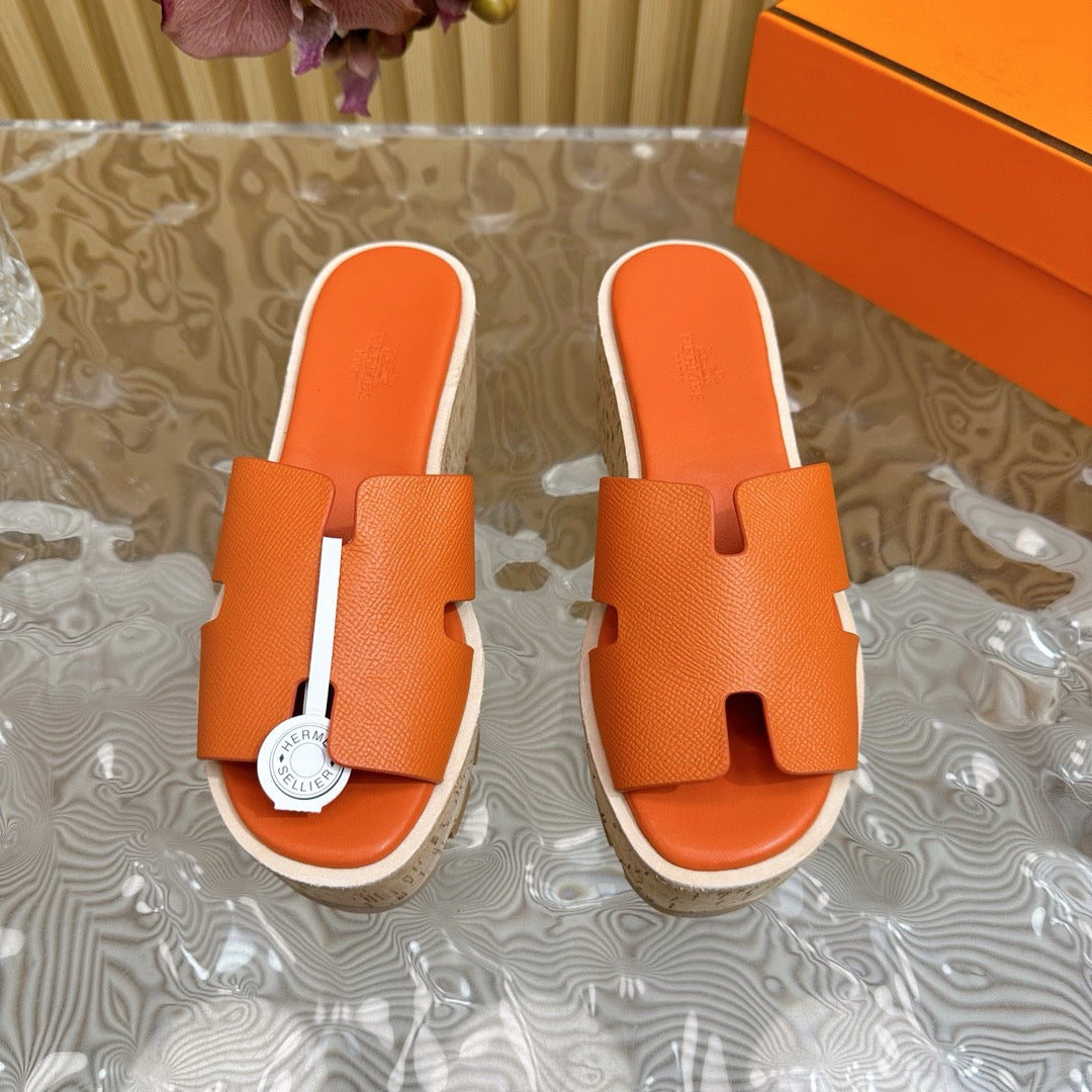 HM thick-soled platform slippers with wooden bran soles 0724082803