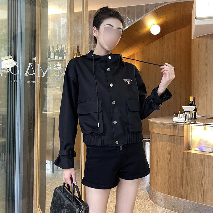 PR Short casual hooded trench coat jacket 1824091006