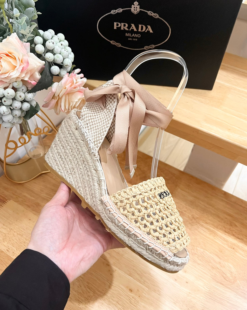 P Braided round toe wedge heel lace-up sandals bucket shoes 0724070902