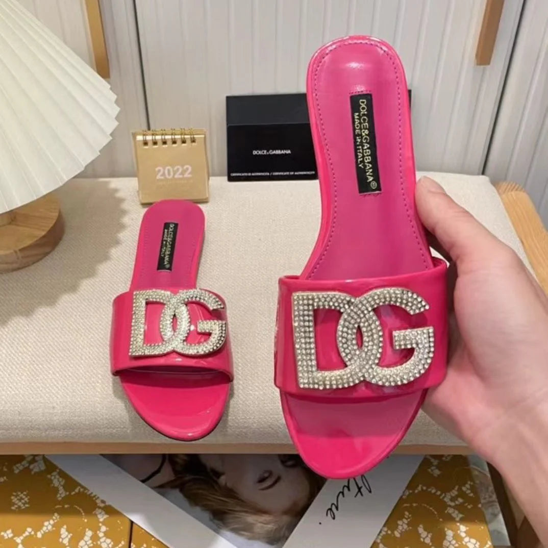 New Open Toe Flat Rhinestone Beach Slippers 1024070926