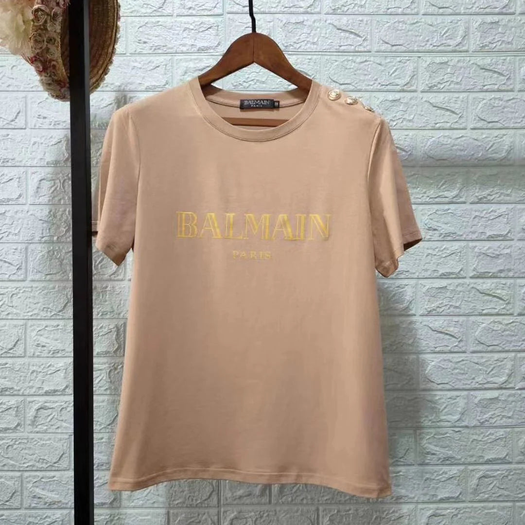 New Short Sleeve Bronzing Letter Cotton Loose T-Shirt 1024071806