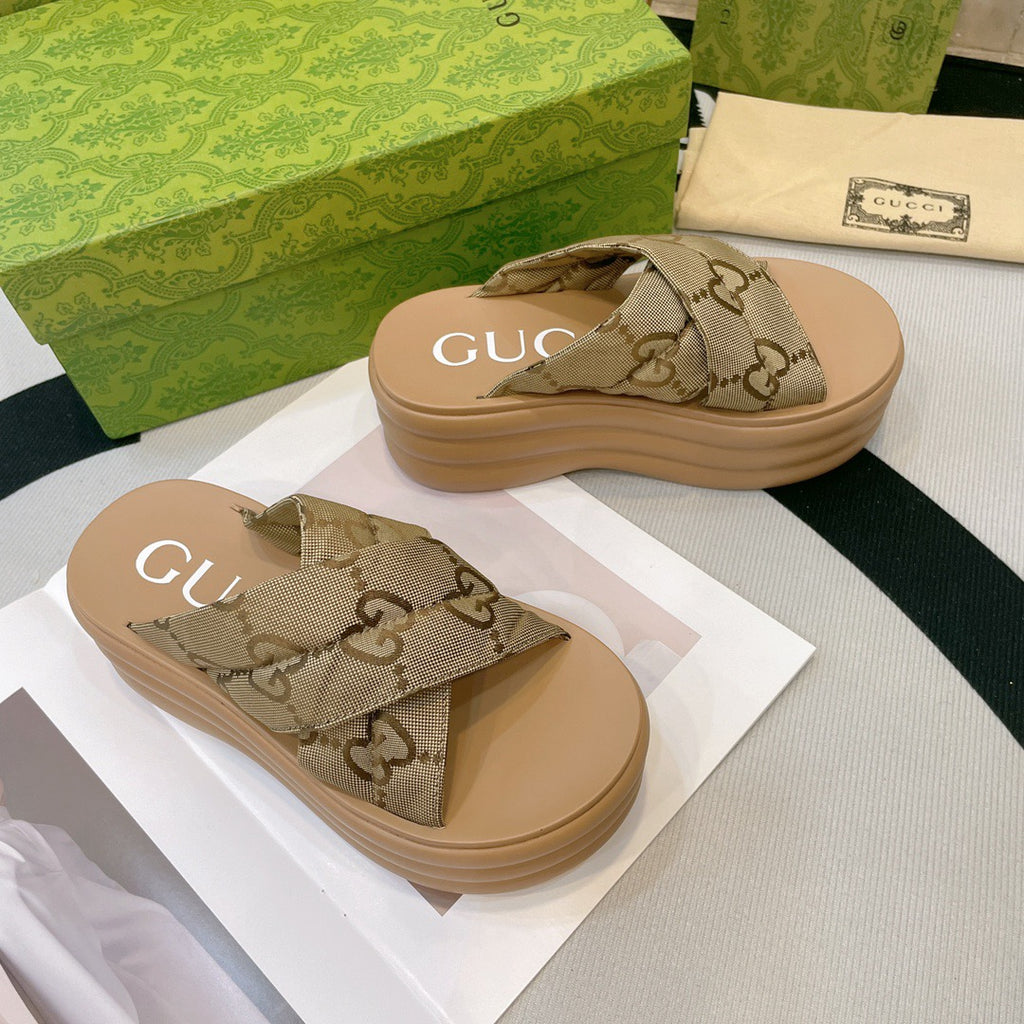 Gucc1 top fashion thick-soled lightweight printed slippers 0724030806