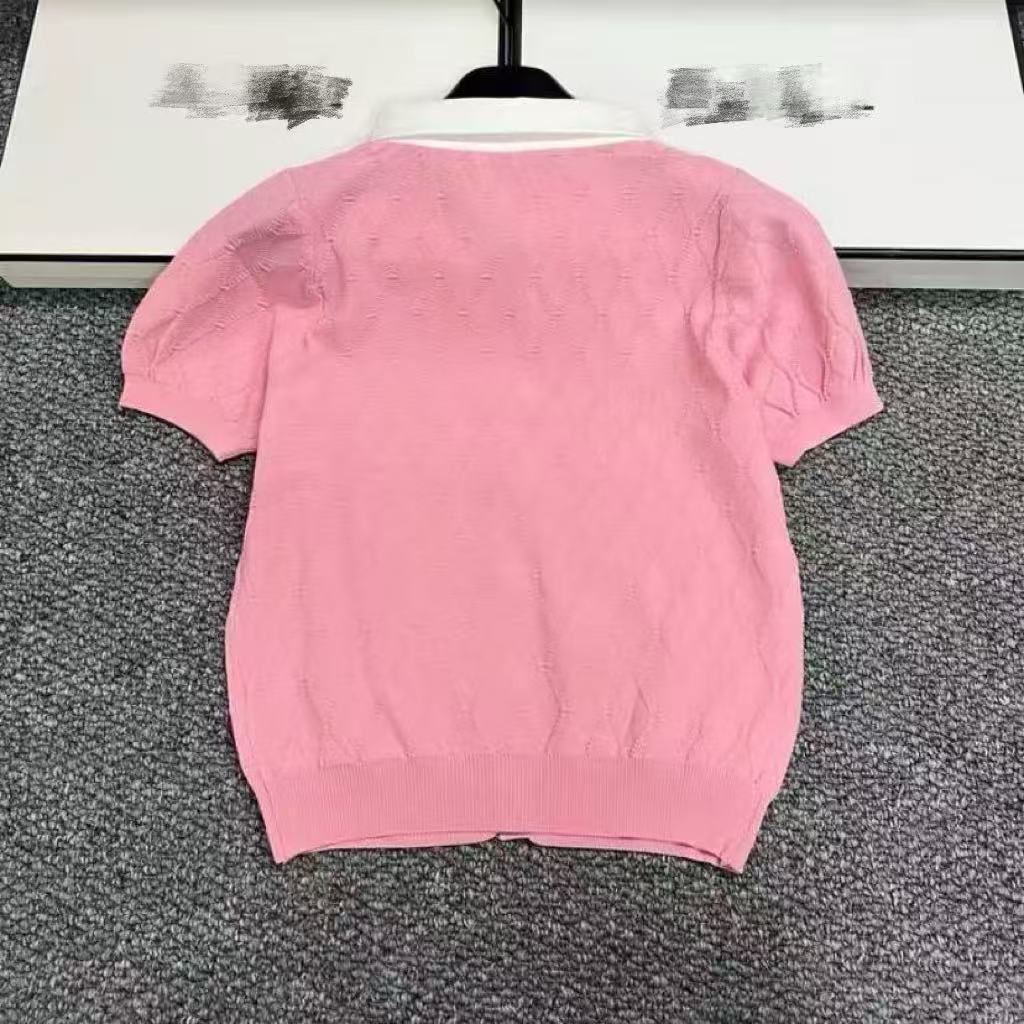 New Polo-Collar Knit Cable-Knit Short-Sleeve Shirt 1026052003
