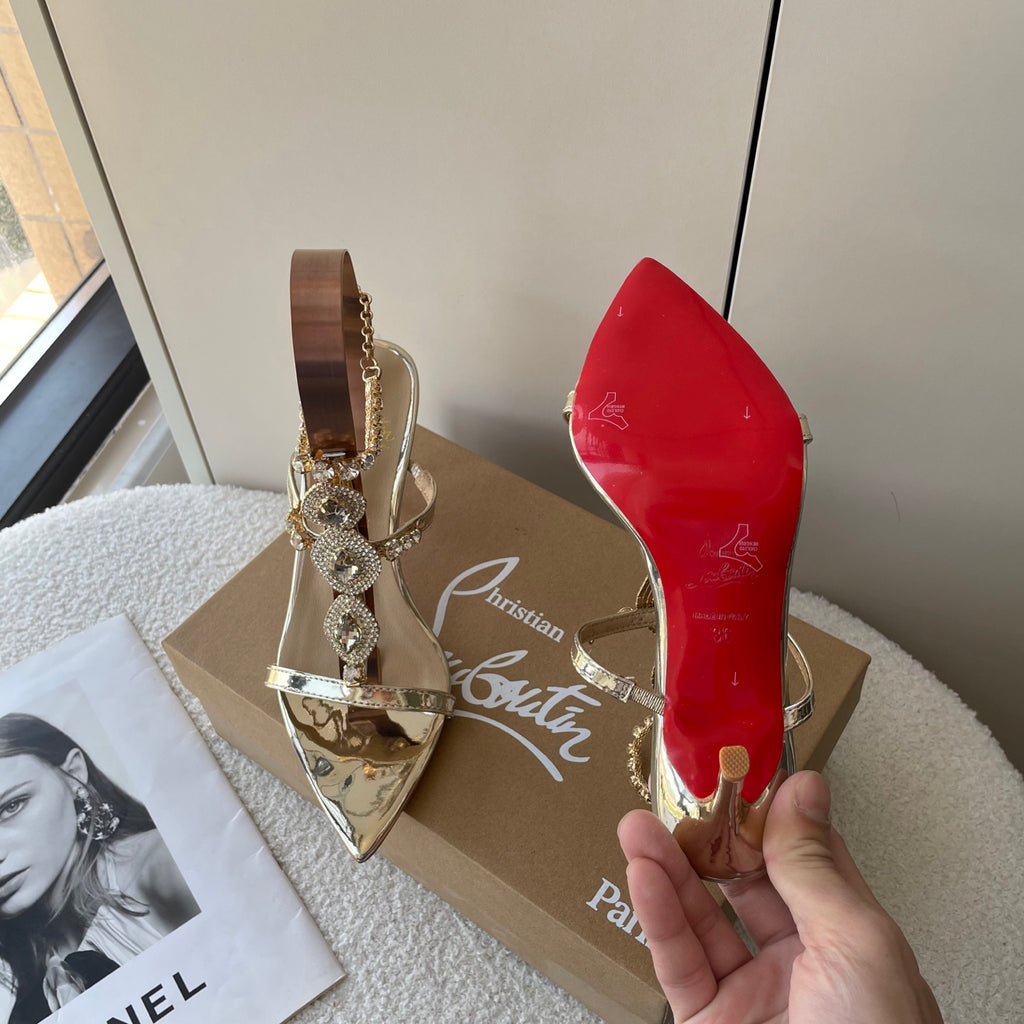 CL red bottom pointed rhinestone high heels 0725052002