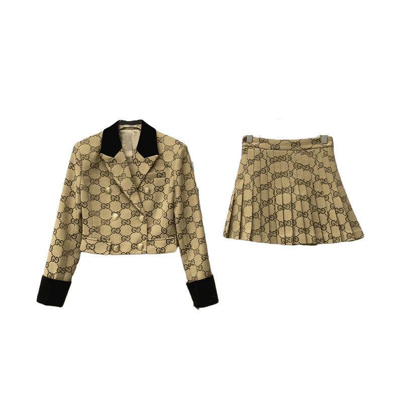 College Style Pleated Skirt + Jacquard Blazer Two-piece Set 0823112210