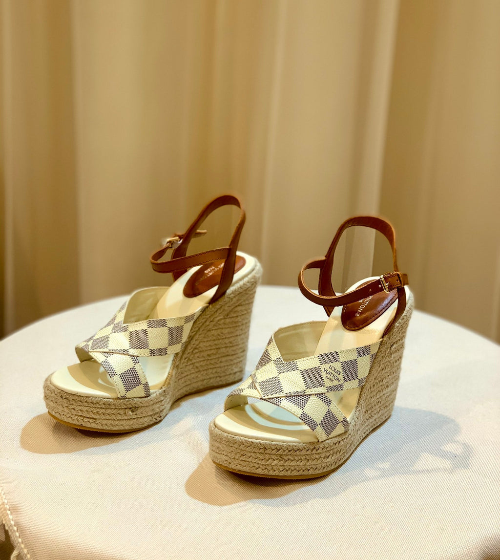 plaid print wedge sandals XC0723042607