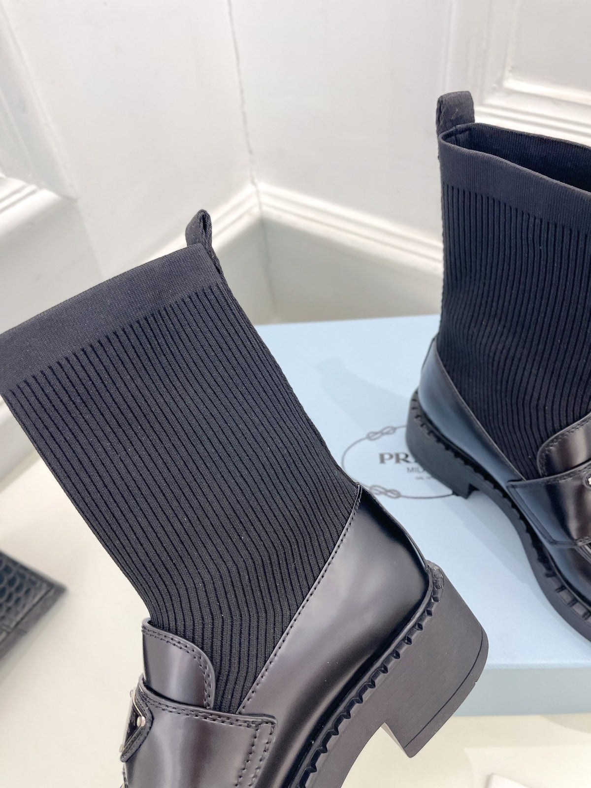 P thick-soled triangle logo socks ankle boots 0724112012