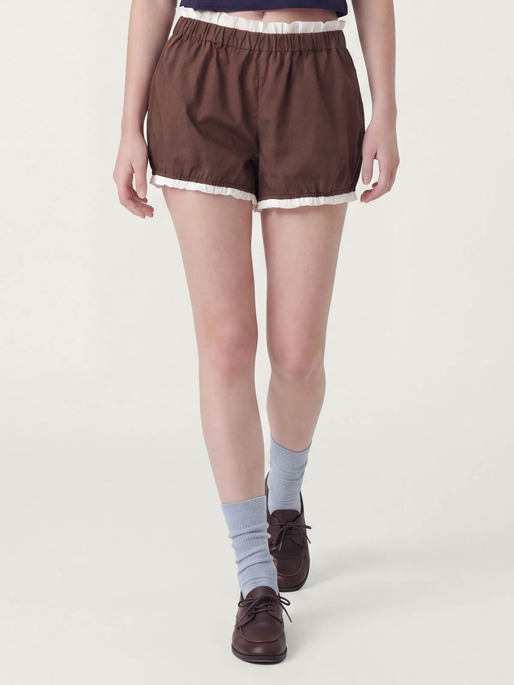 Preppy Contrast Collar Plaid Crop Shirt + Ruffle Shorts Or Skirt Matching Set | KINS CLASS