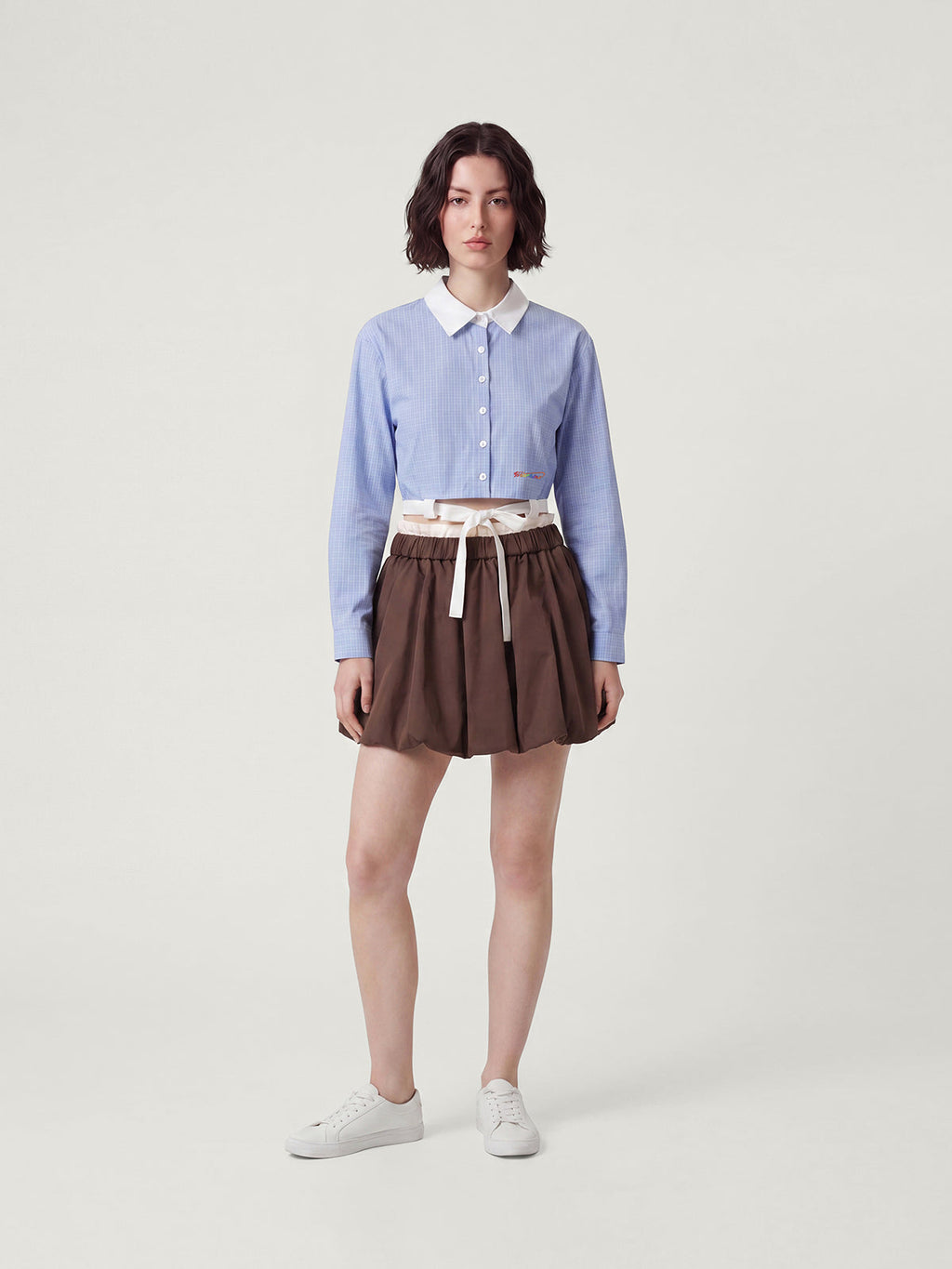 Preppy Contrast Collar Plaid Crop Shirt + Ruffle Shorts Or Skirt Matching Set | KINS CLASS