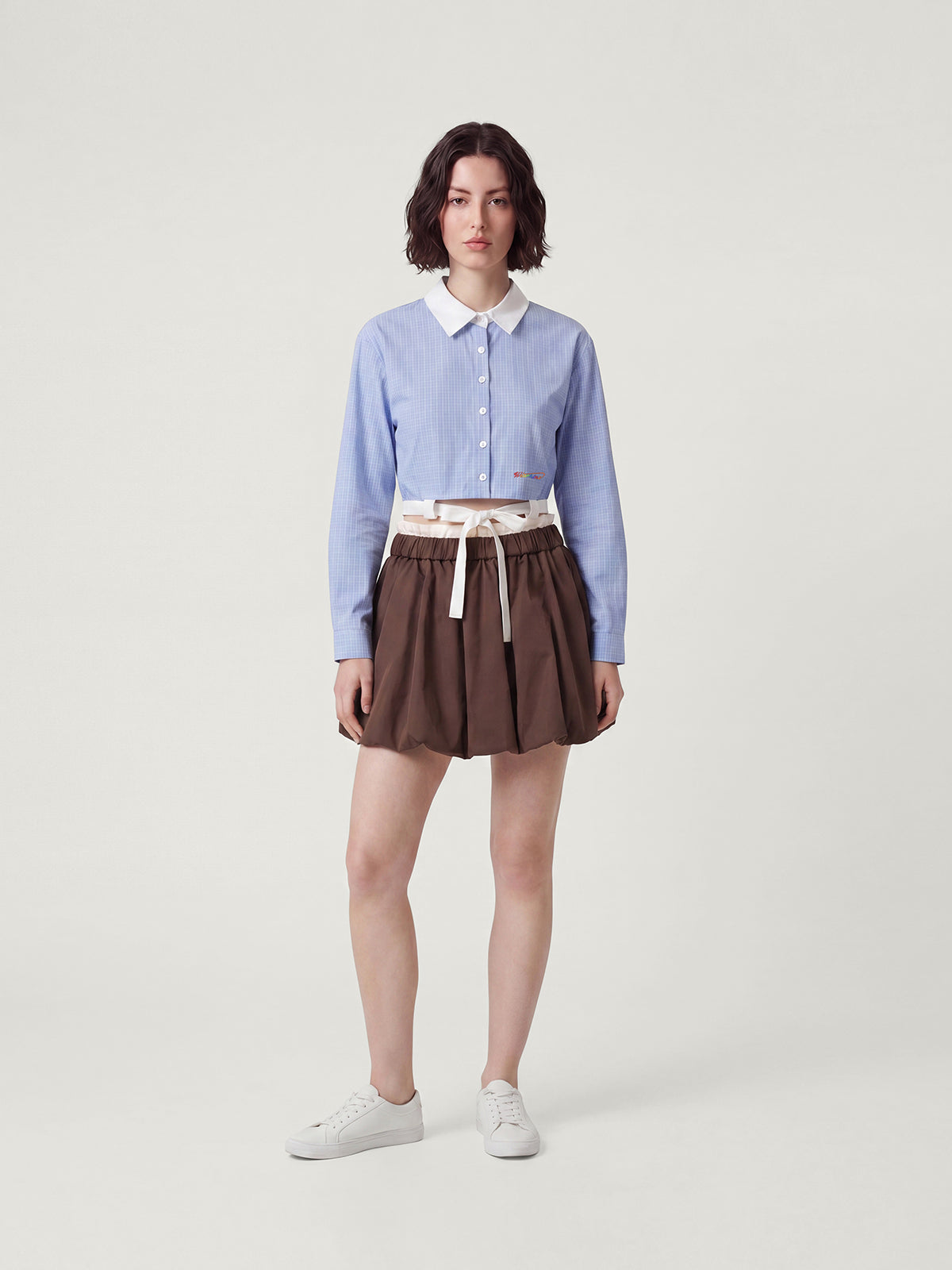 Preppy Contrast Collar Plaid Crop Shirt + Ruffle Shorts Or Skirt Matching Set | KINS CLASS