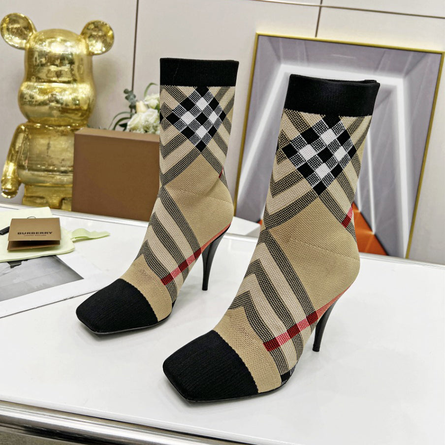 B-Plaid High Heel Boots XC07070515