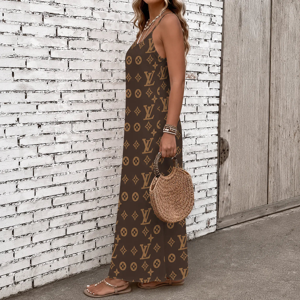 Classic Print V-Neck Pocket Cami Dress 3D1026070909