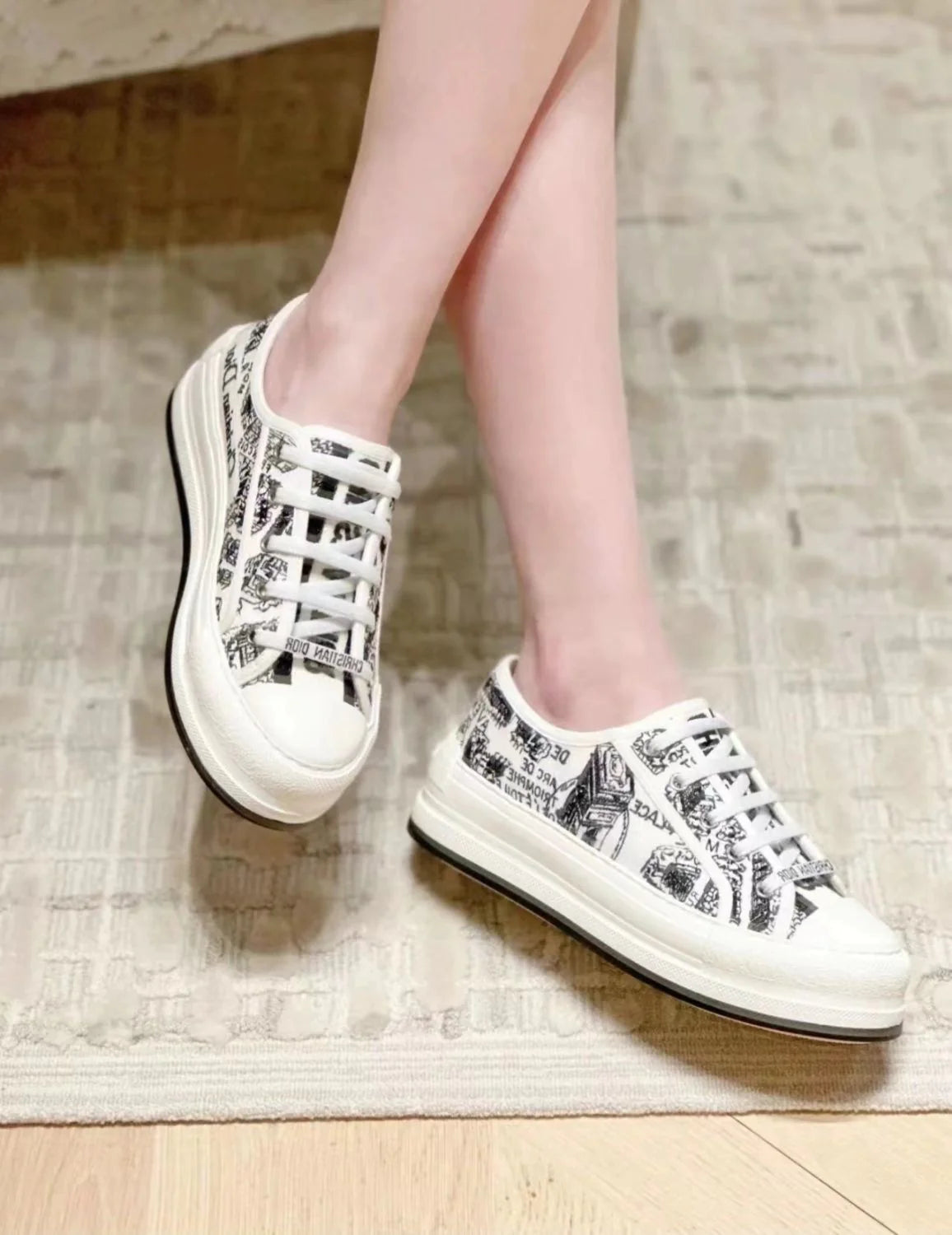 Embroidered Canvas New Genuine Leather Height Increased Thick-soled All-match Casual SneakersPD052412403