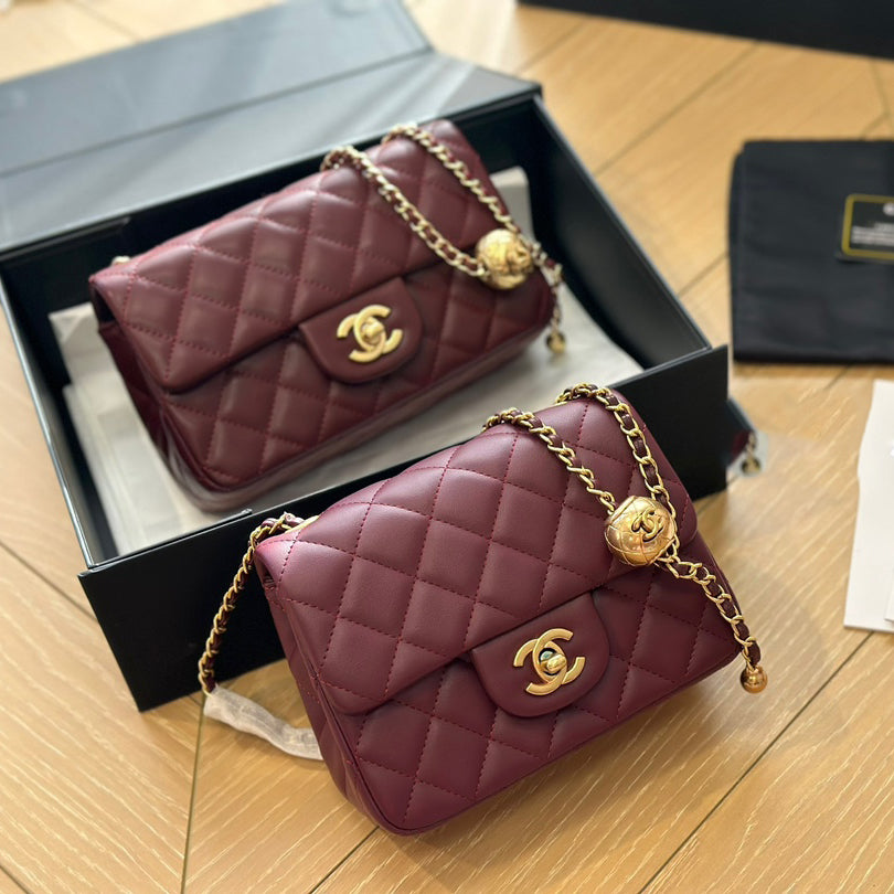 Diamond check wine red chain bag 0724100101