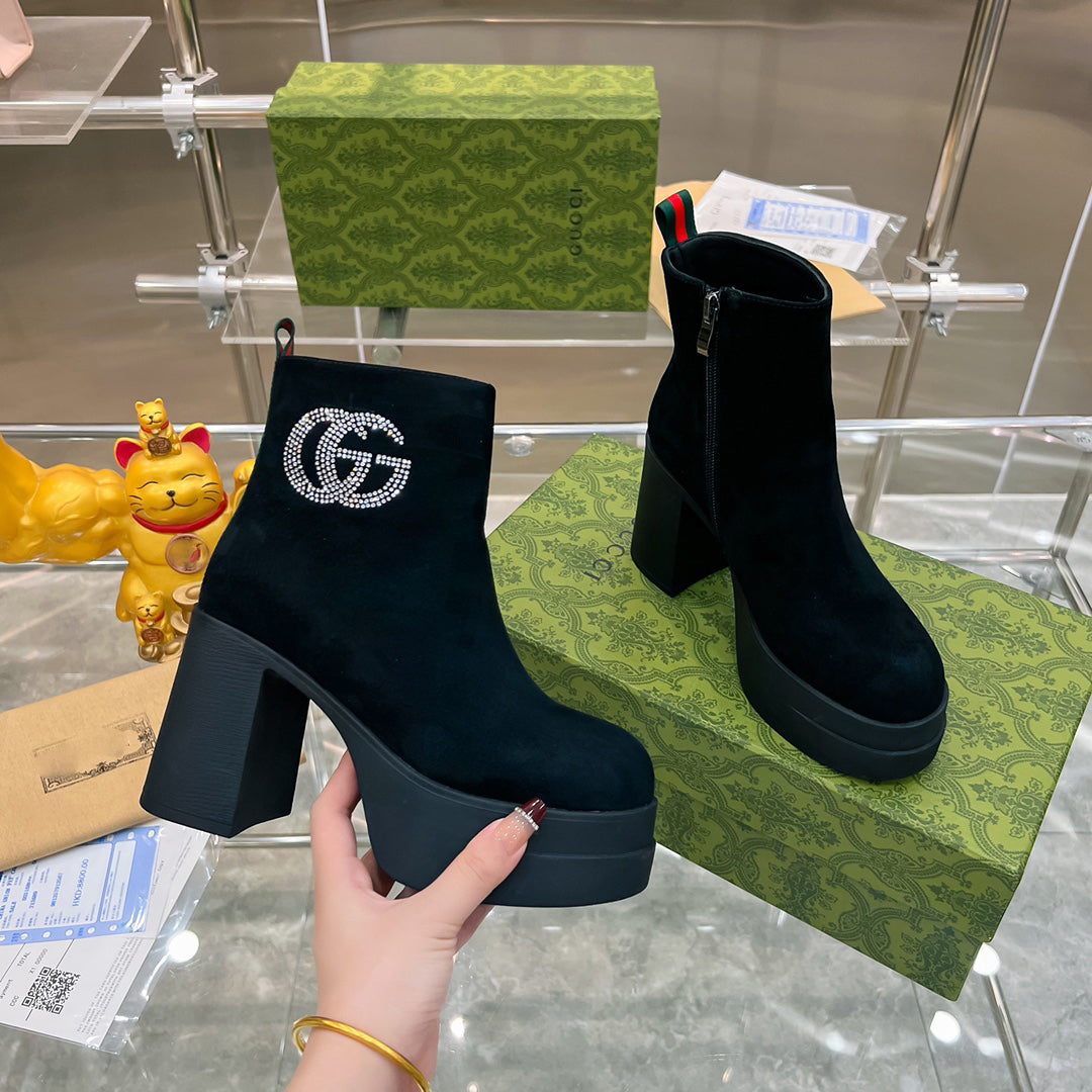 NEW FORMAL LEATHER 9CM HEELED FLOWERS G LOGO WOMEN'S SHOES-XC05202383002