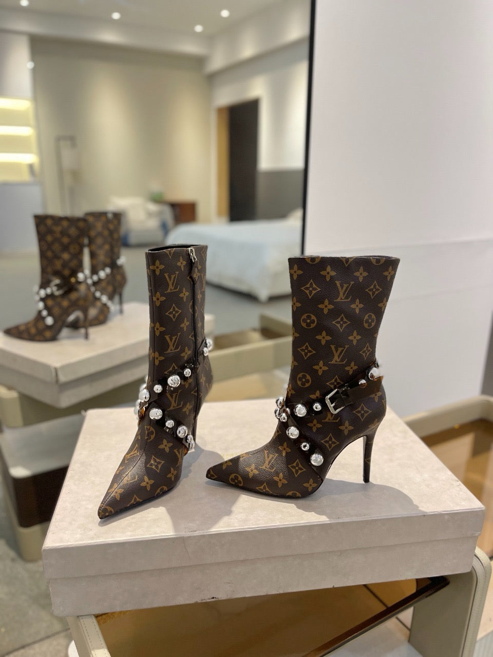 L fashion printed high-heeled leather boots 0724102304