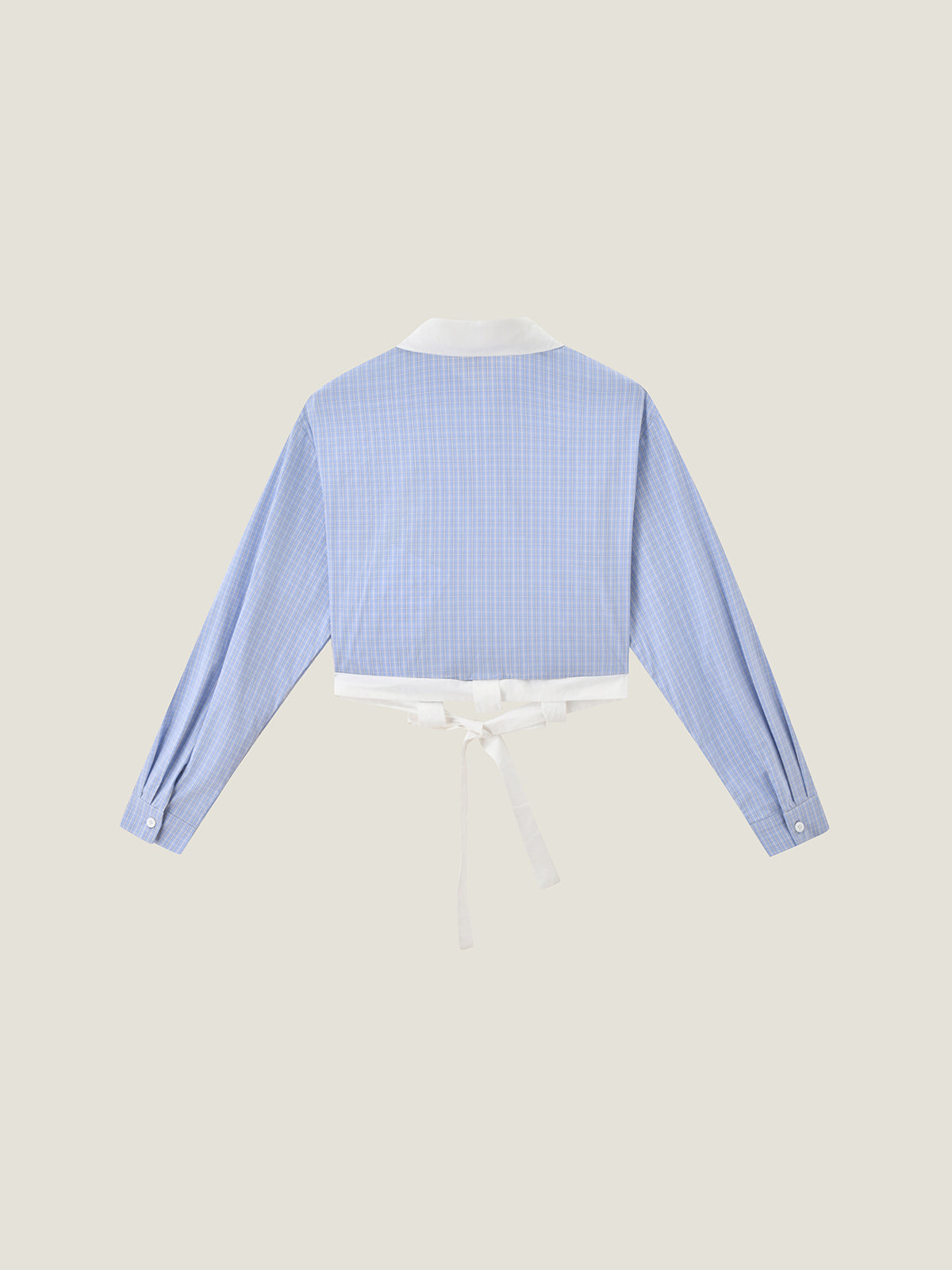 Preppy Blue Check Cropped Long Sleeve Shirt | KINS CLASS